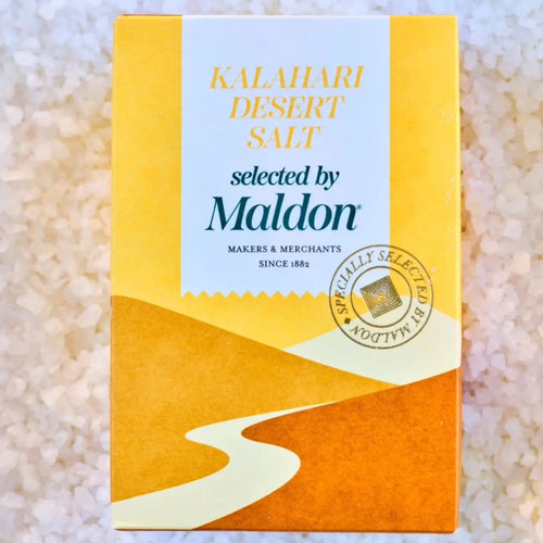 Kalahari Desert Salt packaging by Maldon on a salt background